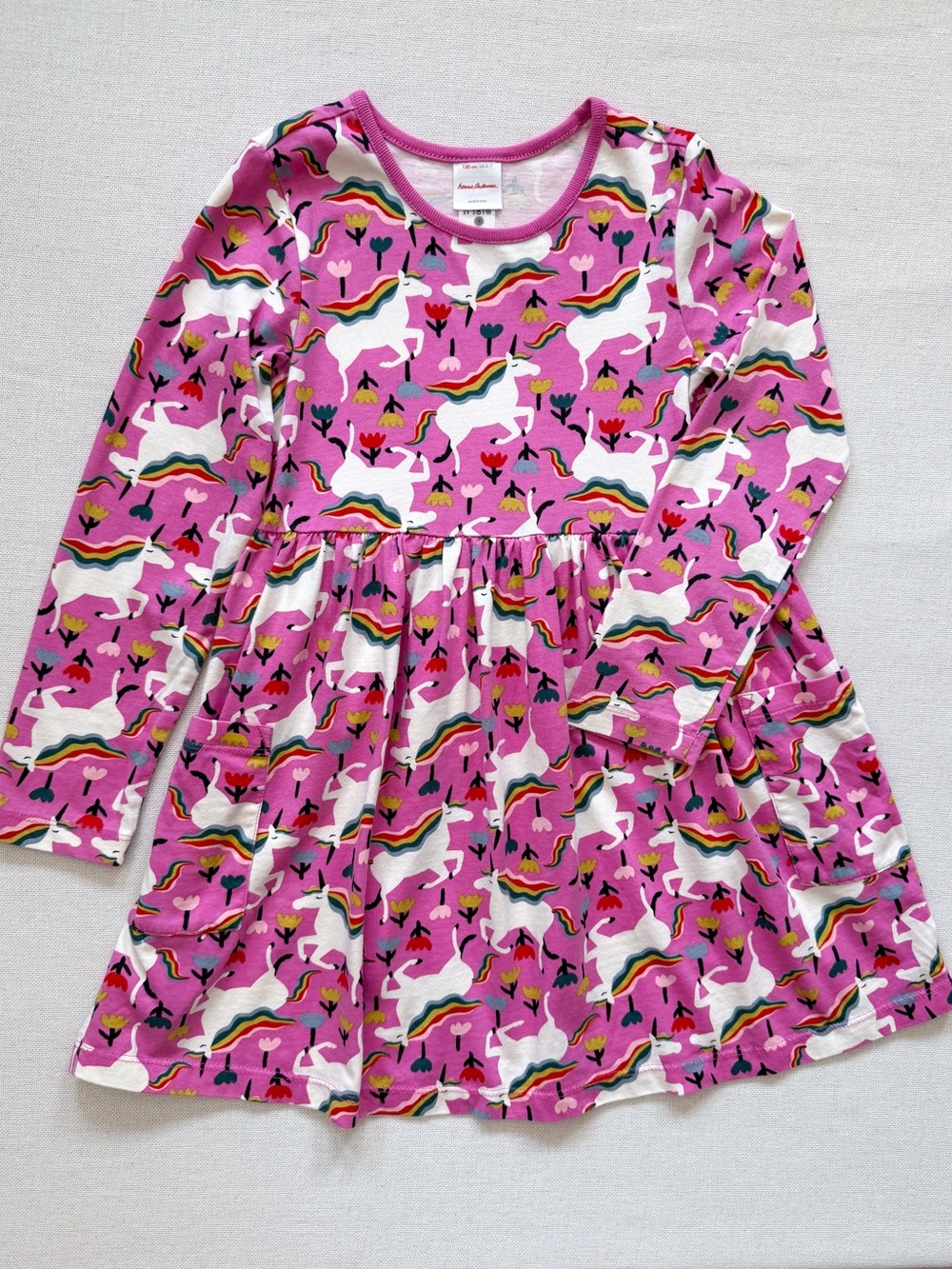 Hanna Andersson Unicorn Long Sleeve Skater Dress Pockets Girls 6-7